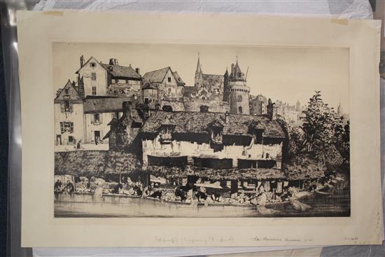 Job Nixon (1891-1938),3 engravings, Les Lavoirs, Vannes, Dieppe Harbour and Repair Yard, Marseilles